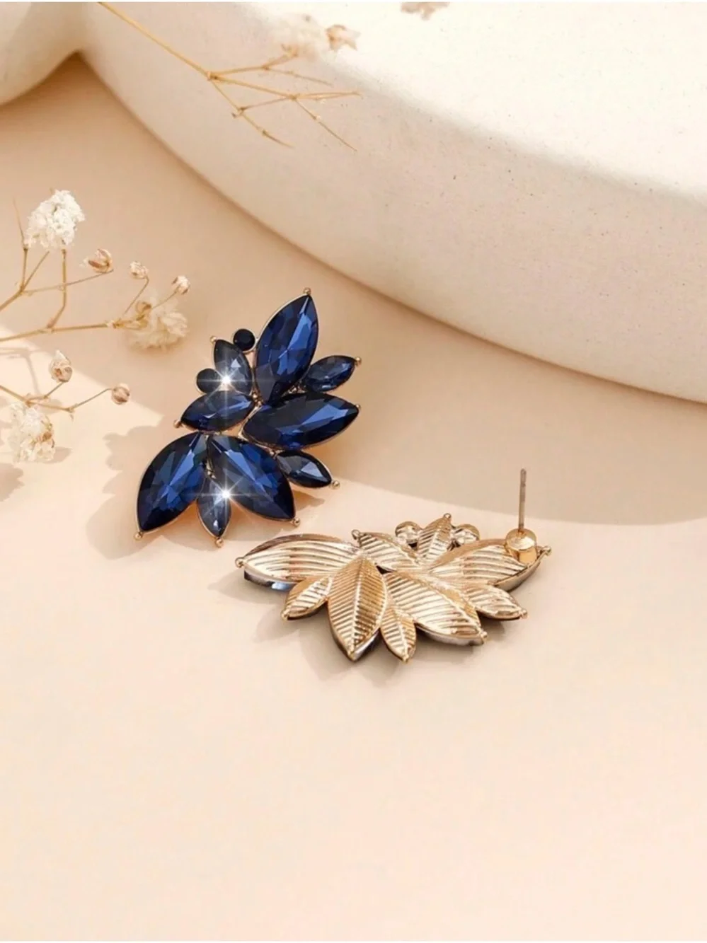 Elegant Navy Blue Crystal Cluster Statement Earrings - Women Jewelry